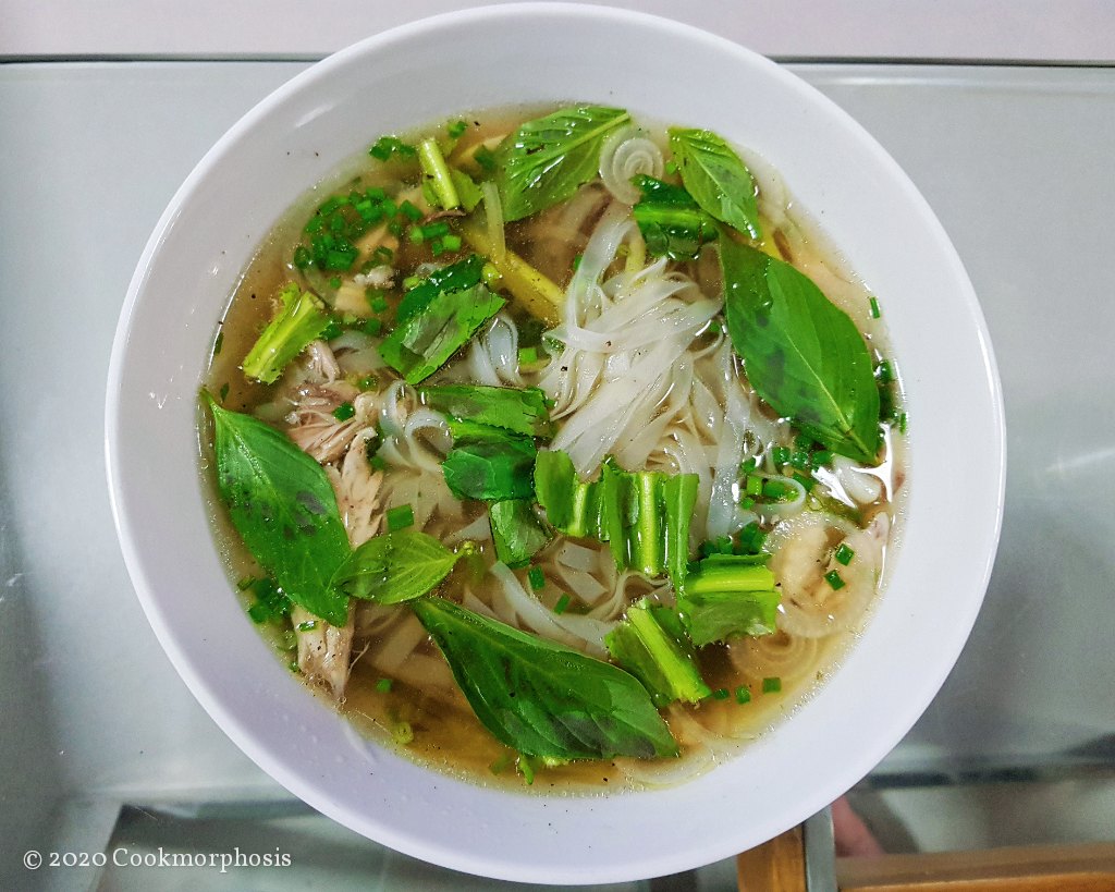 authentic vietnamese chicken pho with basil and cualantro as garnish
