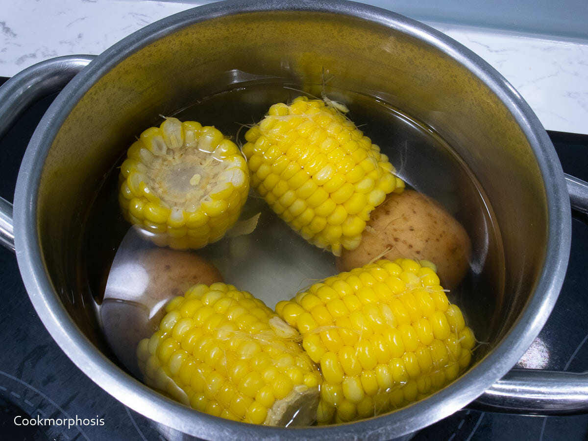 boil corn and potato in a pot