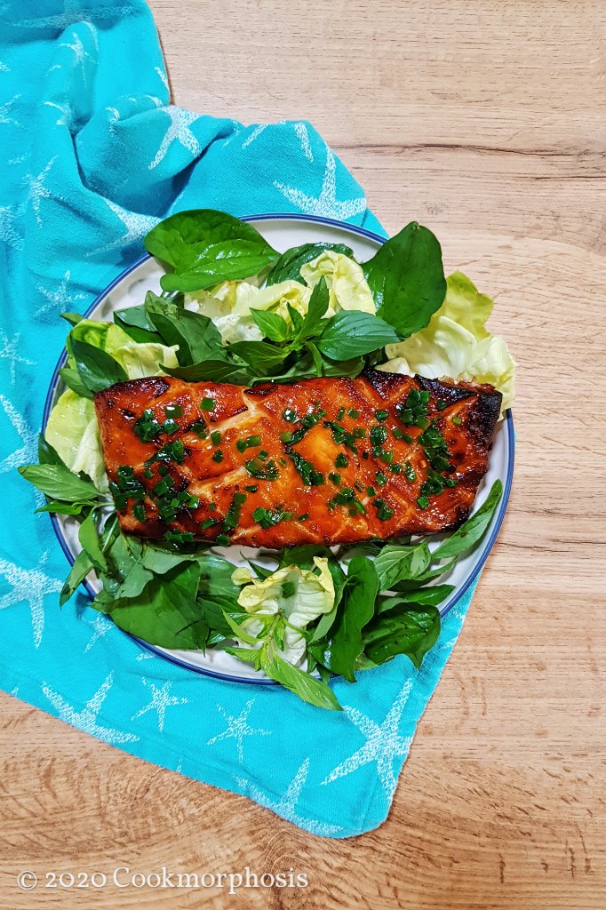 Thai style sticky sweet chili grilled salmon