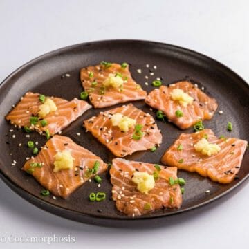 salmon sashimi with grated ginger and garlic