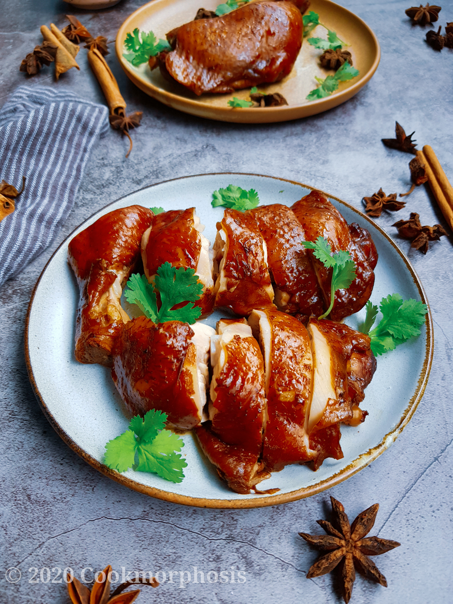 a plate of soya sauce chicken hong kong style