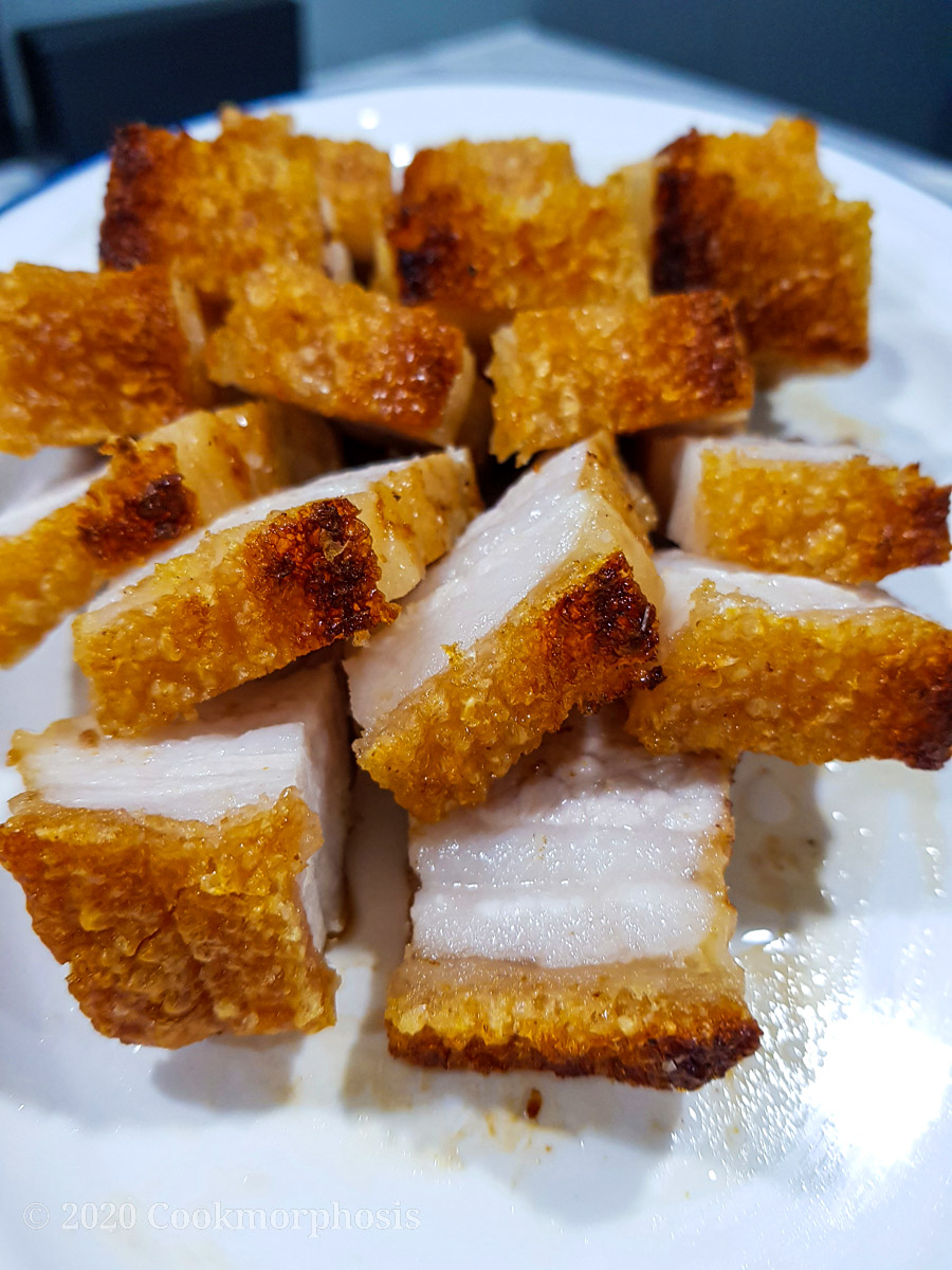 a plate of homemade crispy pork belly