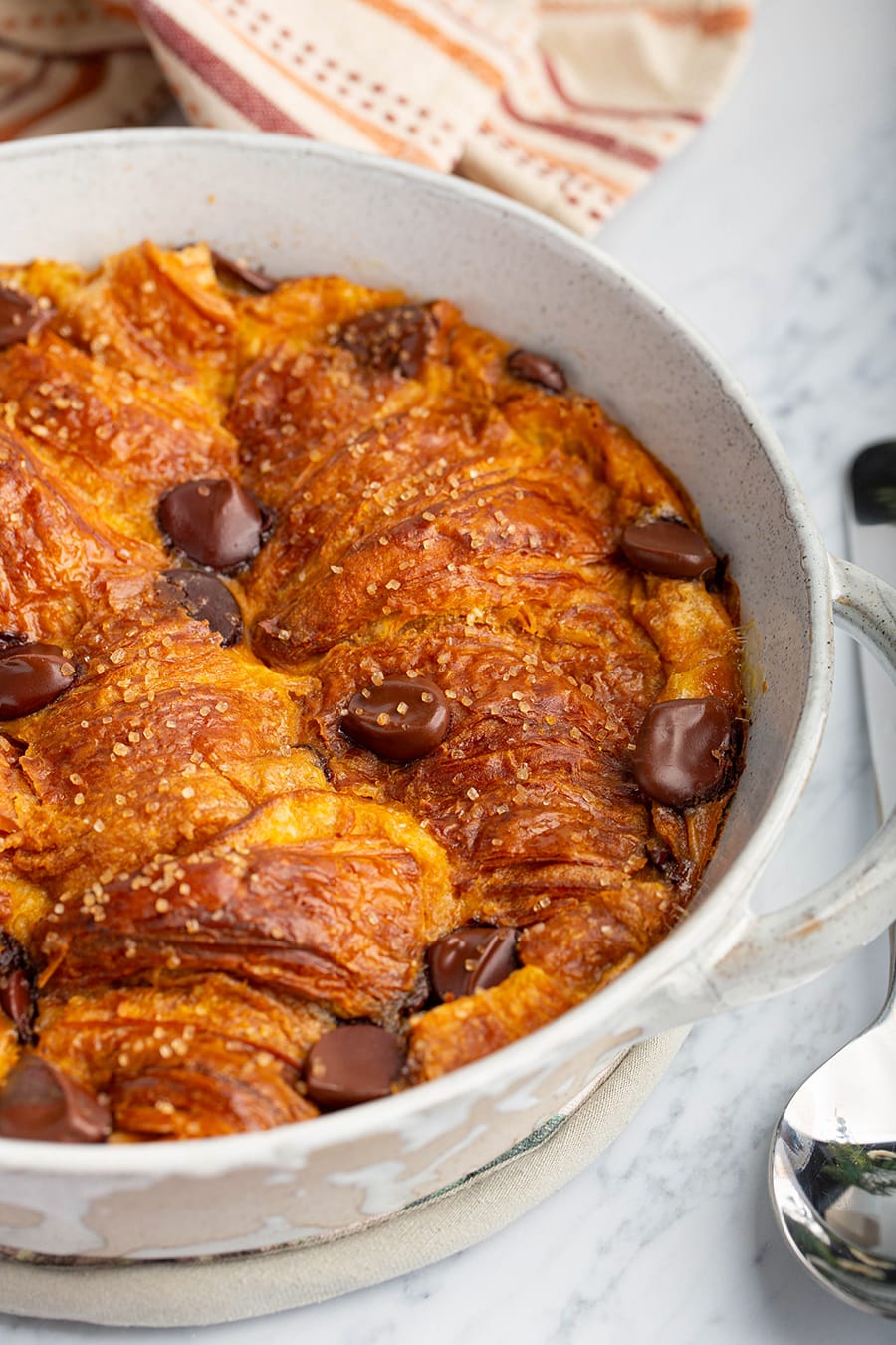 a pumpkin chocolate croissant bread pudding platter