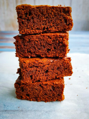 best homemade fudgy brownies in stack of 4