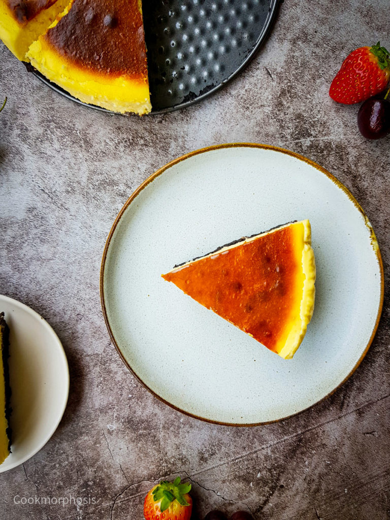 a slice of creamy homemade cheesecake