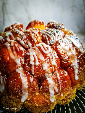 a close up of Homemade Caramel Monkey Bread from scratch