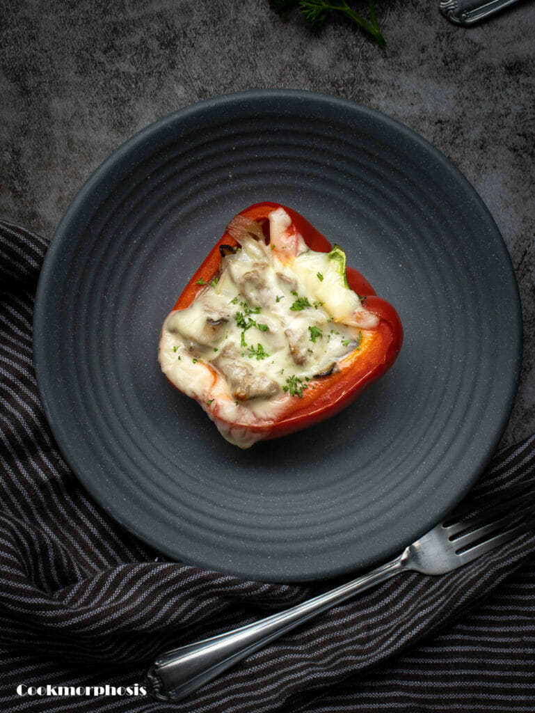 A quick dinner recipe or 30 minutes ready recipe: philly cheesesteak stuffed peppers