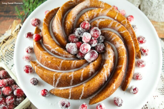 gingerbread bundt cake with vanilla glaze and raspberry