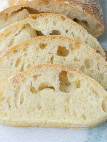 3 slices of light and airy homemade ciabata bread