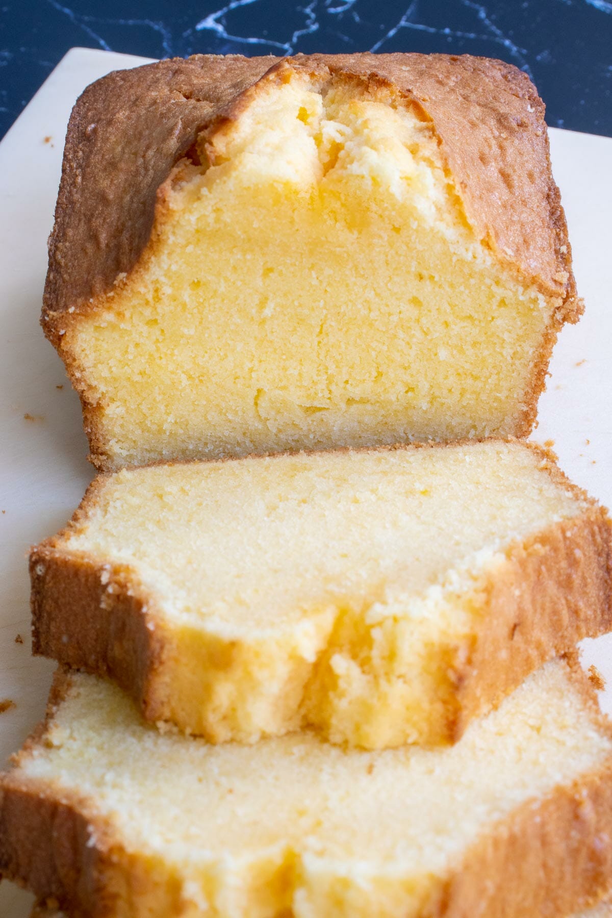 an upright view of old fashioned butter cake