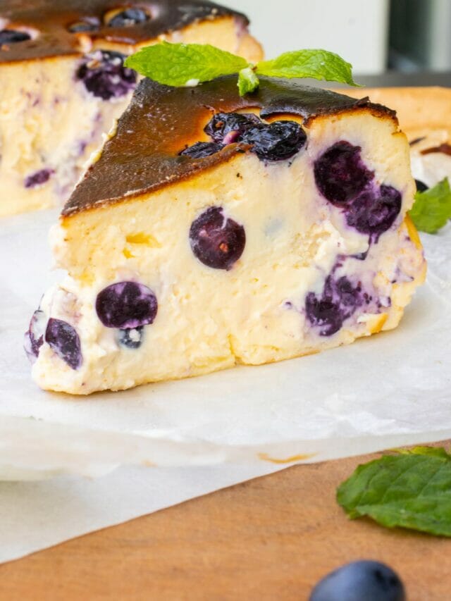 Creamy Blueberry Basque Burnt Cheesecake (Video)