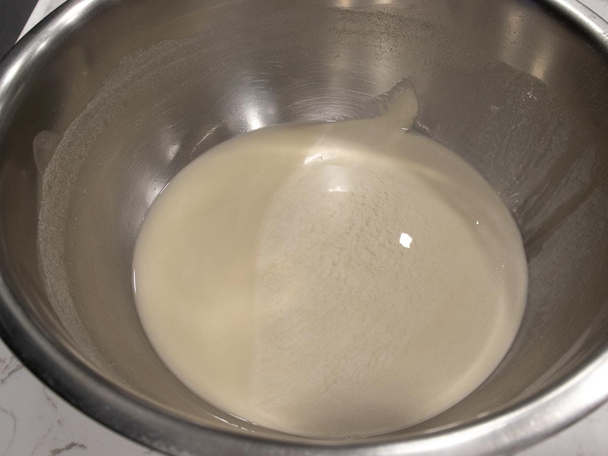 a leftover barley flour in a mixing bowl