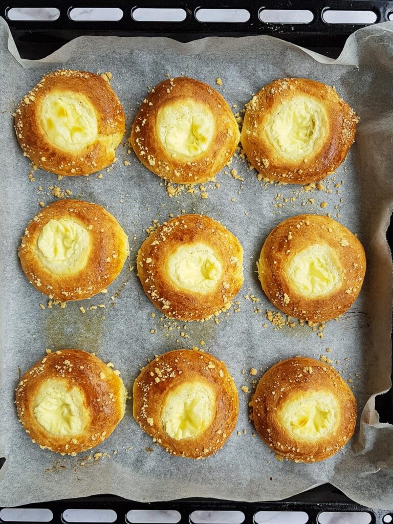 a tray of 9 homemade cream cheese kolaches