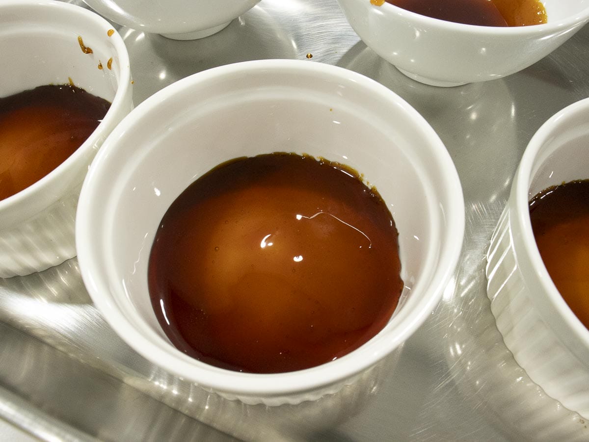 pour caramel sauce into a ramekin